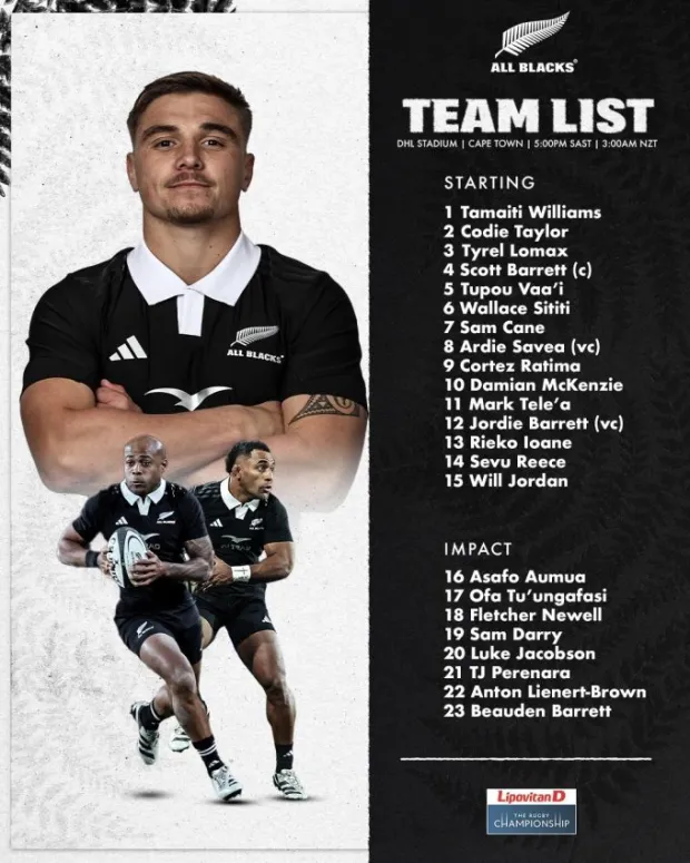 All Black team v Boks in Cape Town 2024