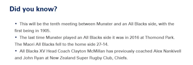 Munster v All Blacks XV - teams and prediction